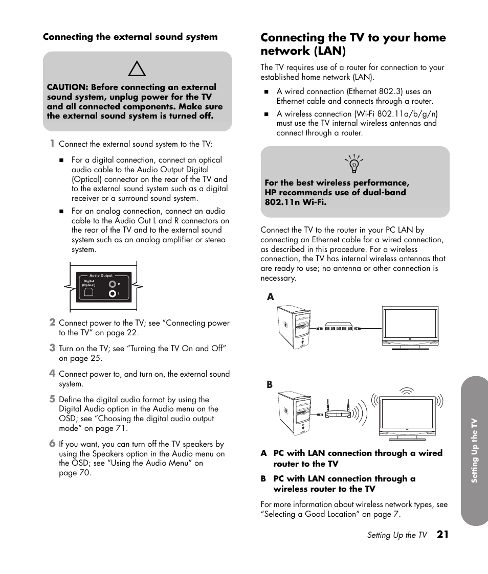 Connecting the tv to your home network (lan) | HP 1080p User Manual | Page 34 / 426