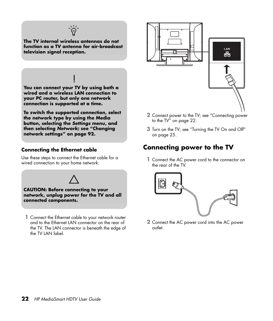 Connecting power to the tv | HP 1080p User Manual | Page 35 / 426