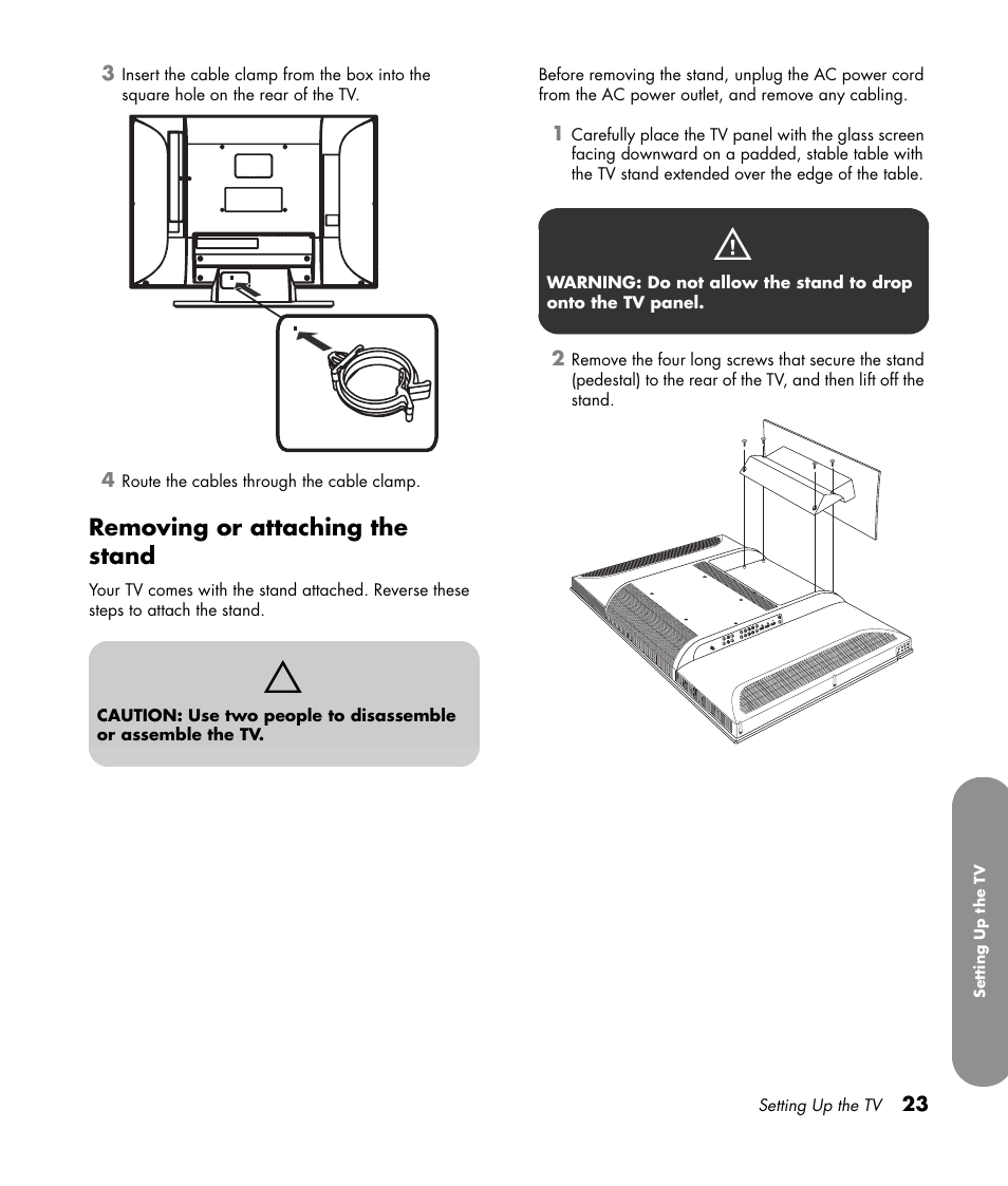 Removing or attaching the stand | HP 1080p User Manual | Page 36 / 426