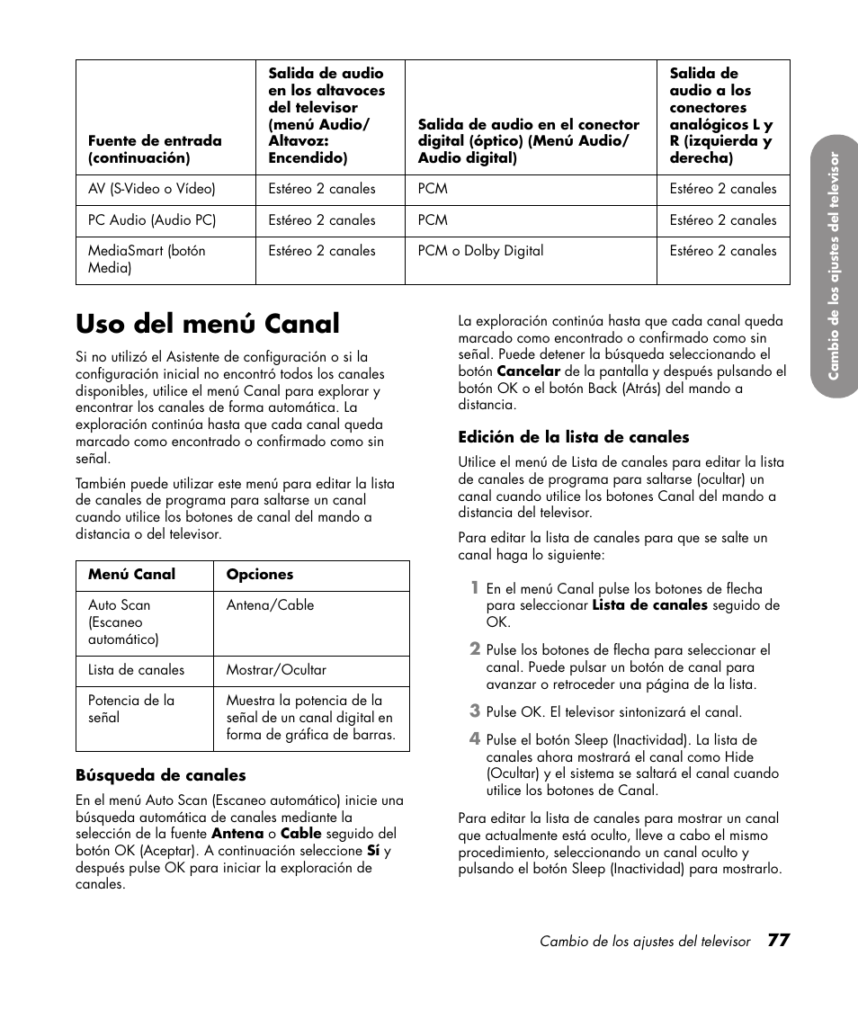 Uso del menú canal | HP 1080p User Manual | Page 370 / 426