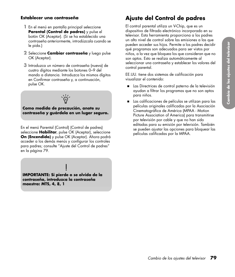 Ajuste del control de padres | HP 1080p User Manual | Page 372 / 426