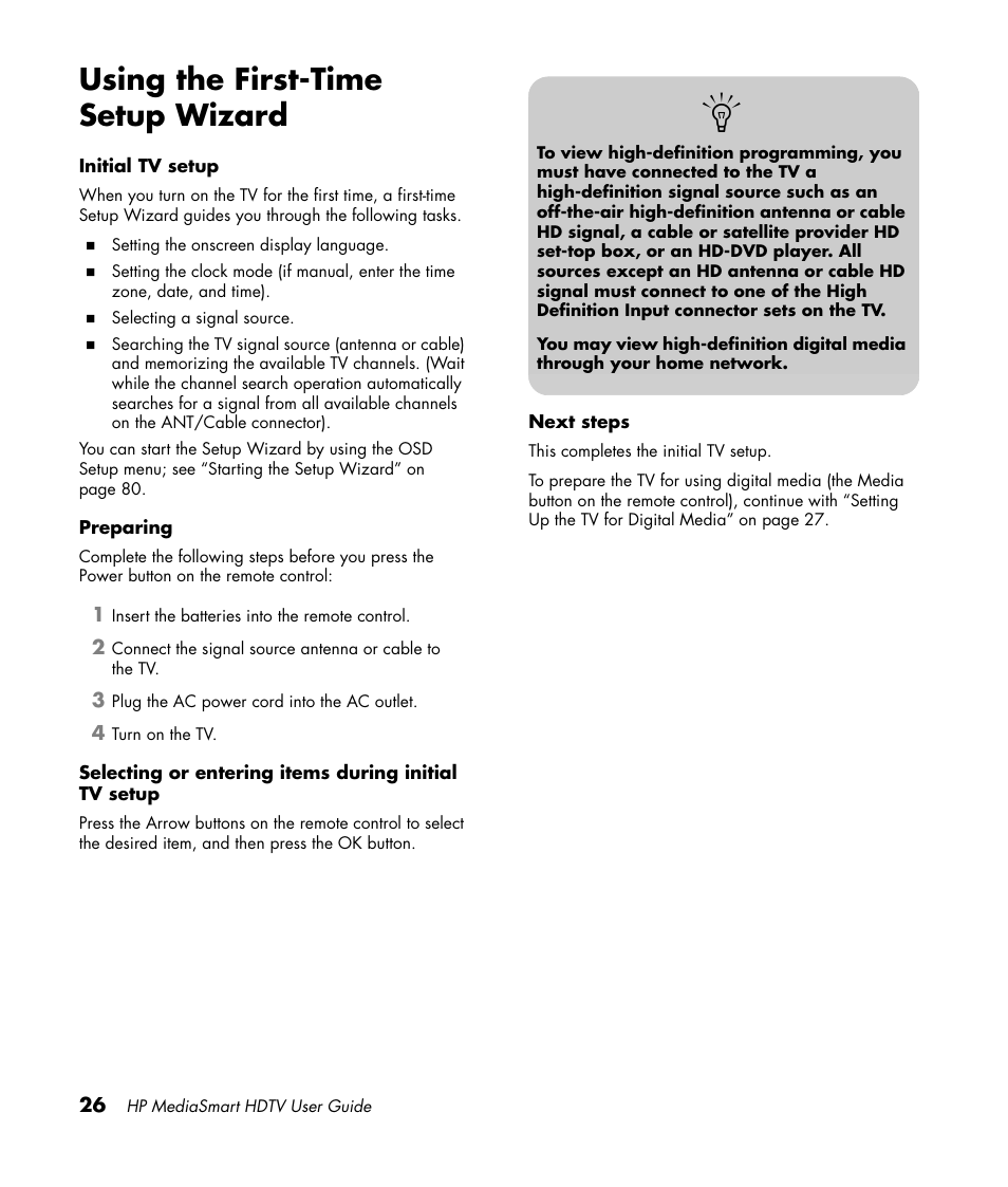 Using the first-time setup wizard | HP 1080p User Manual | Page 39 / 426