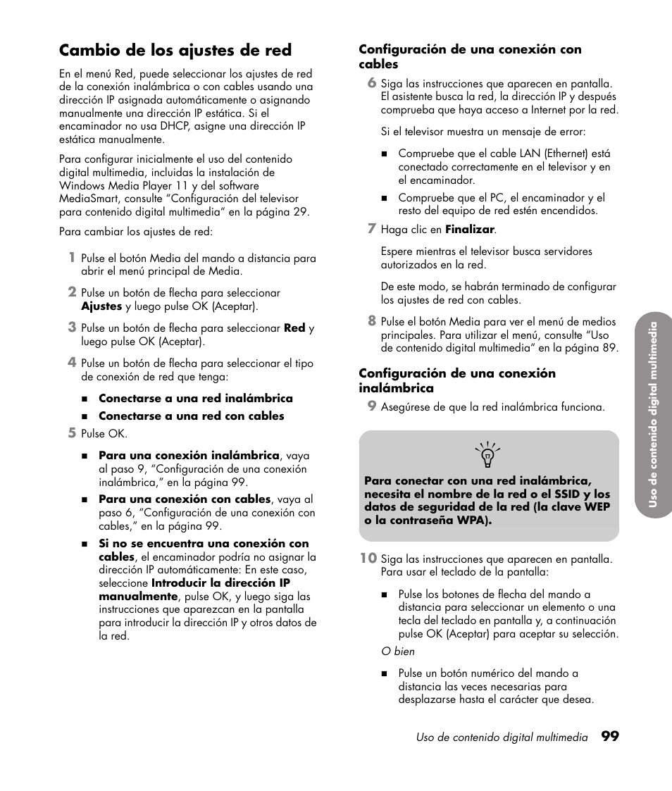 Cambio de los ajustes de red | HP 1080p User Manual | Page 392 / 426