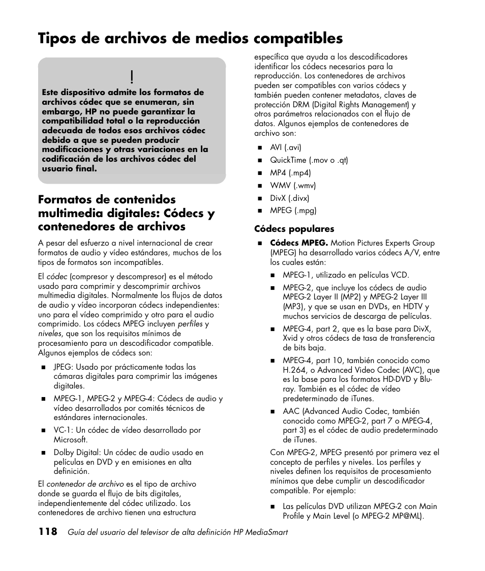 Tipos de archivos de medios compatibles | HP 1080p User Manual | Page 411 / 426