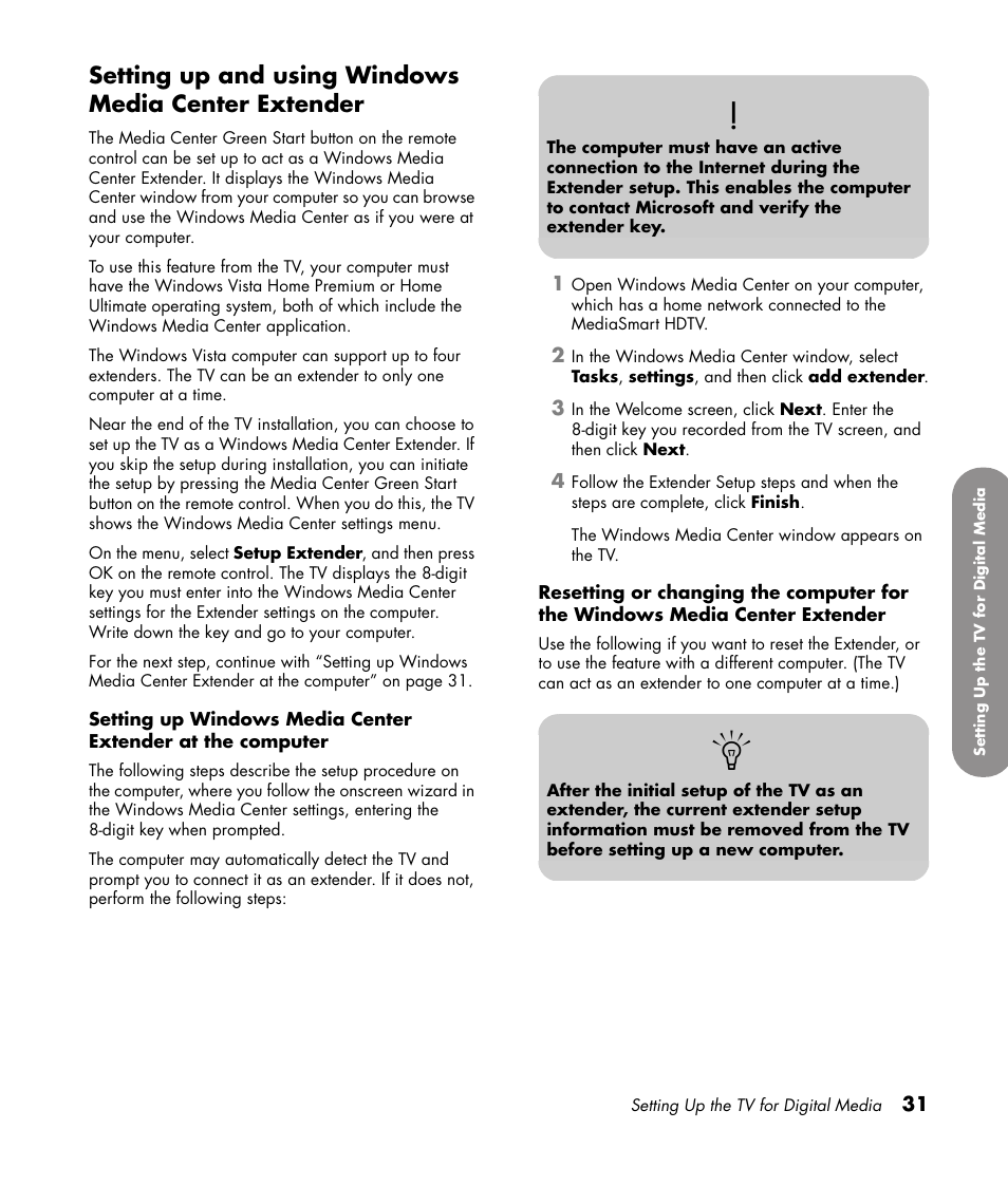 Setting up and using windows media center extender | HP 1080p User Manual | Page 44 / 426