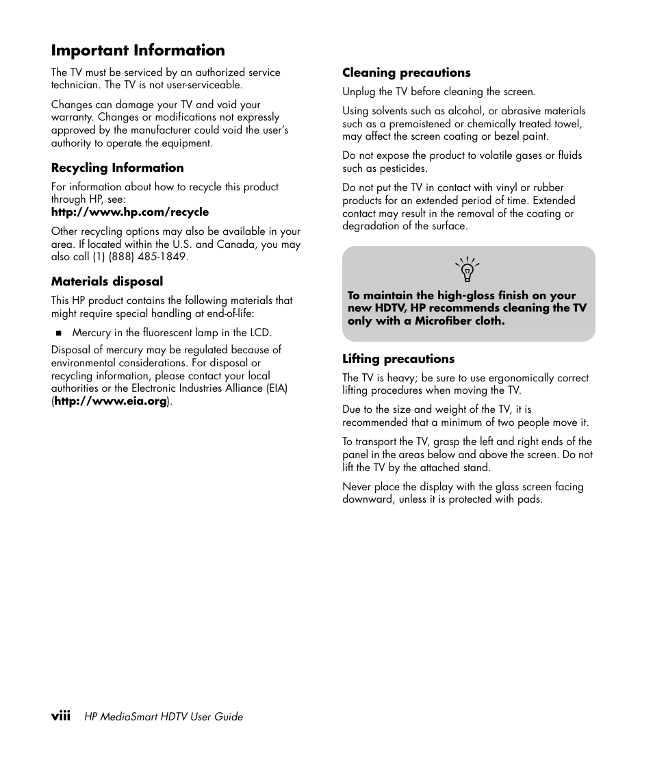 Important information | HP 1080p User Manual | Page 9 / 426