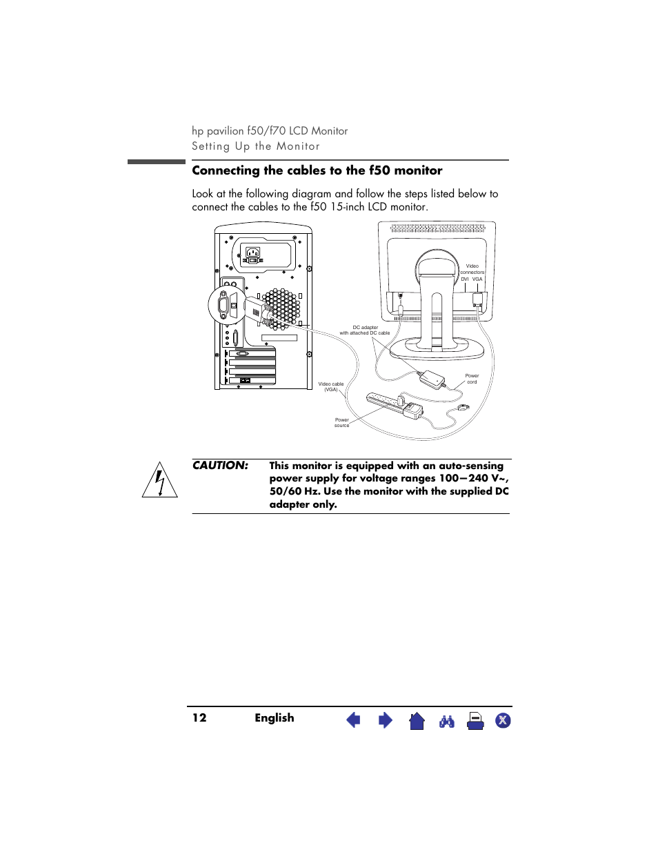 Connecting the cables to the f50 monitor | HP f50 User Manual | Page 12 / 50