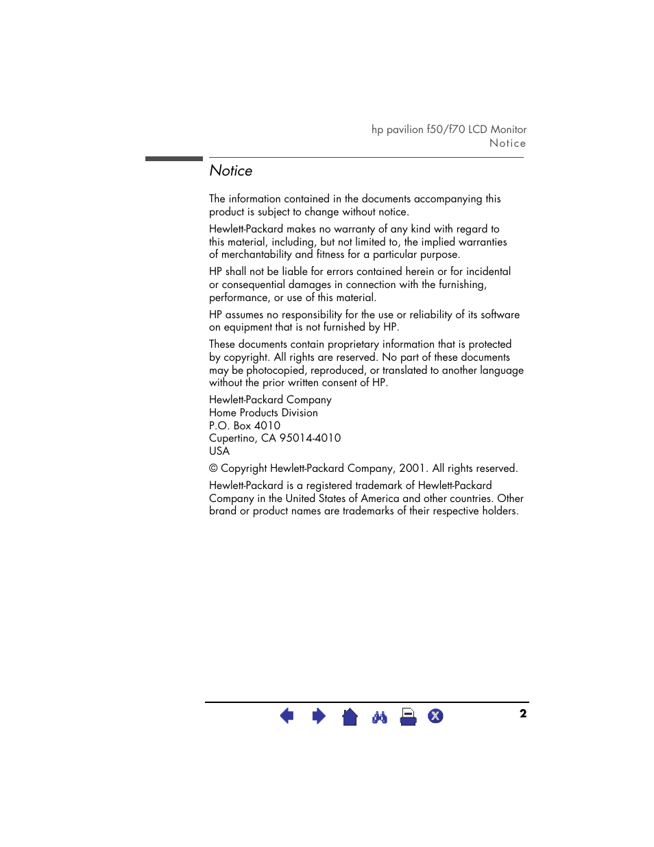 Notice | HP f50 User Manual | Page 2 / 50