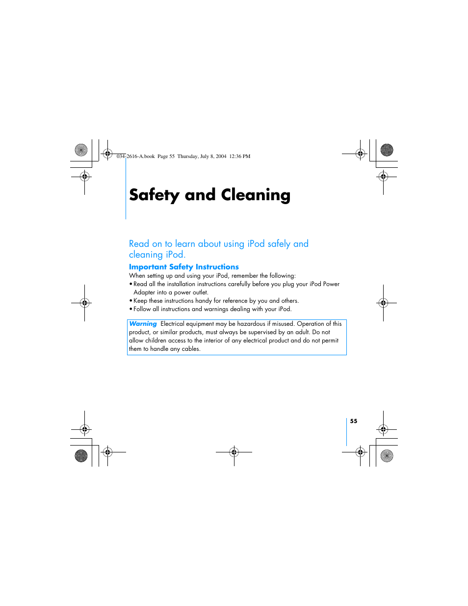 Safety and cleaning | HP iPod User Manual | Page 59 / 72
