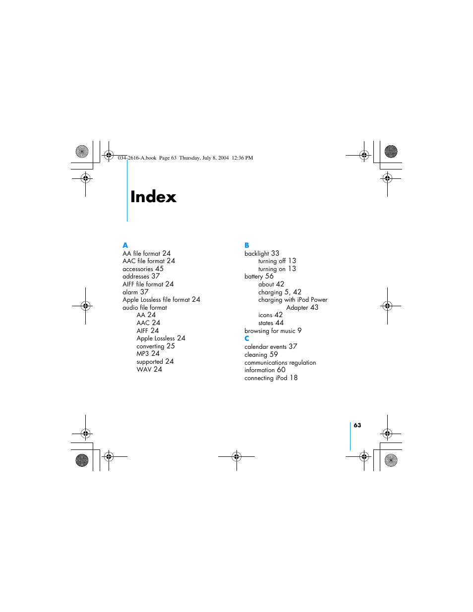 Index | HP iPod User Manual | Page 67 / 72