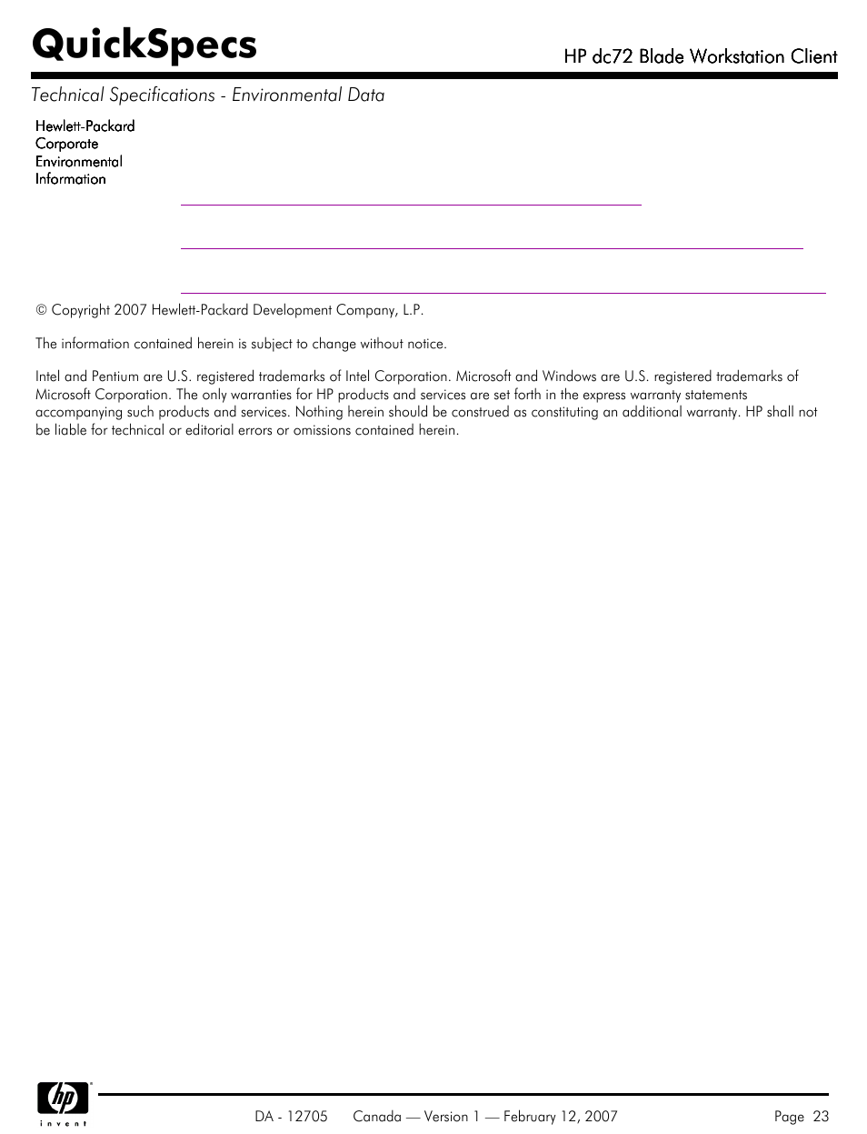 Quickspecs | HP dc72 User Manual | Page 23 / 23