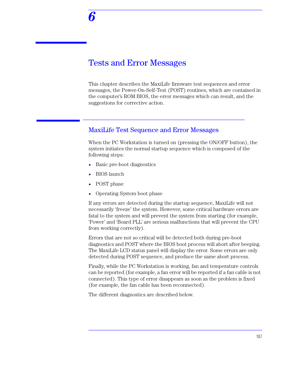 6 tests and error messages, Maxilife test sequence and error messages, Chapter 6 | Tests and error messages | HP XU800 User Manual | Page 107 / 140