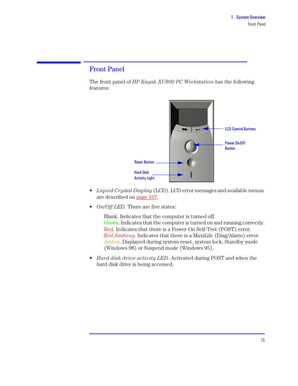 Front panel | HP XU800 User Manual | Page 15 / 140