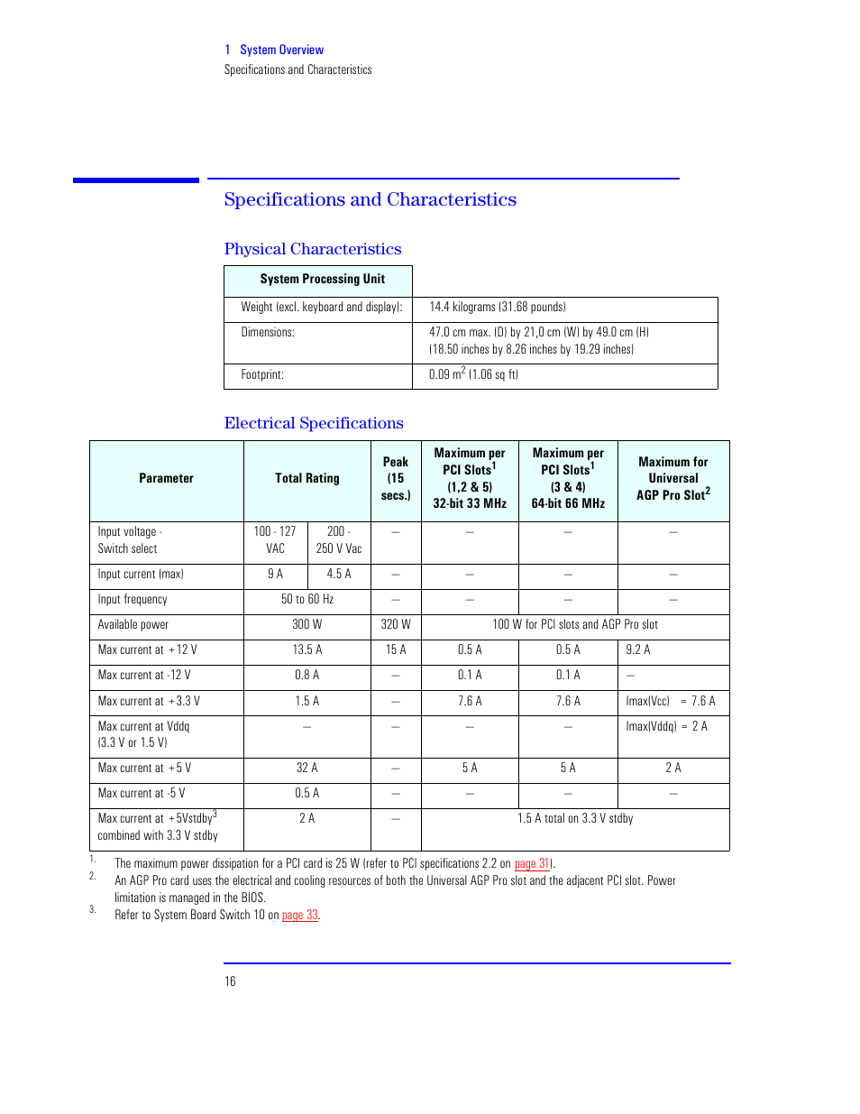 Specifications and characteristics, Physical characteristics, Electrical specifications | HP XU800 User Manual | Page 16 / 140