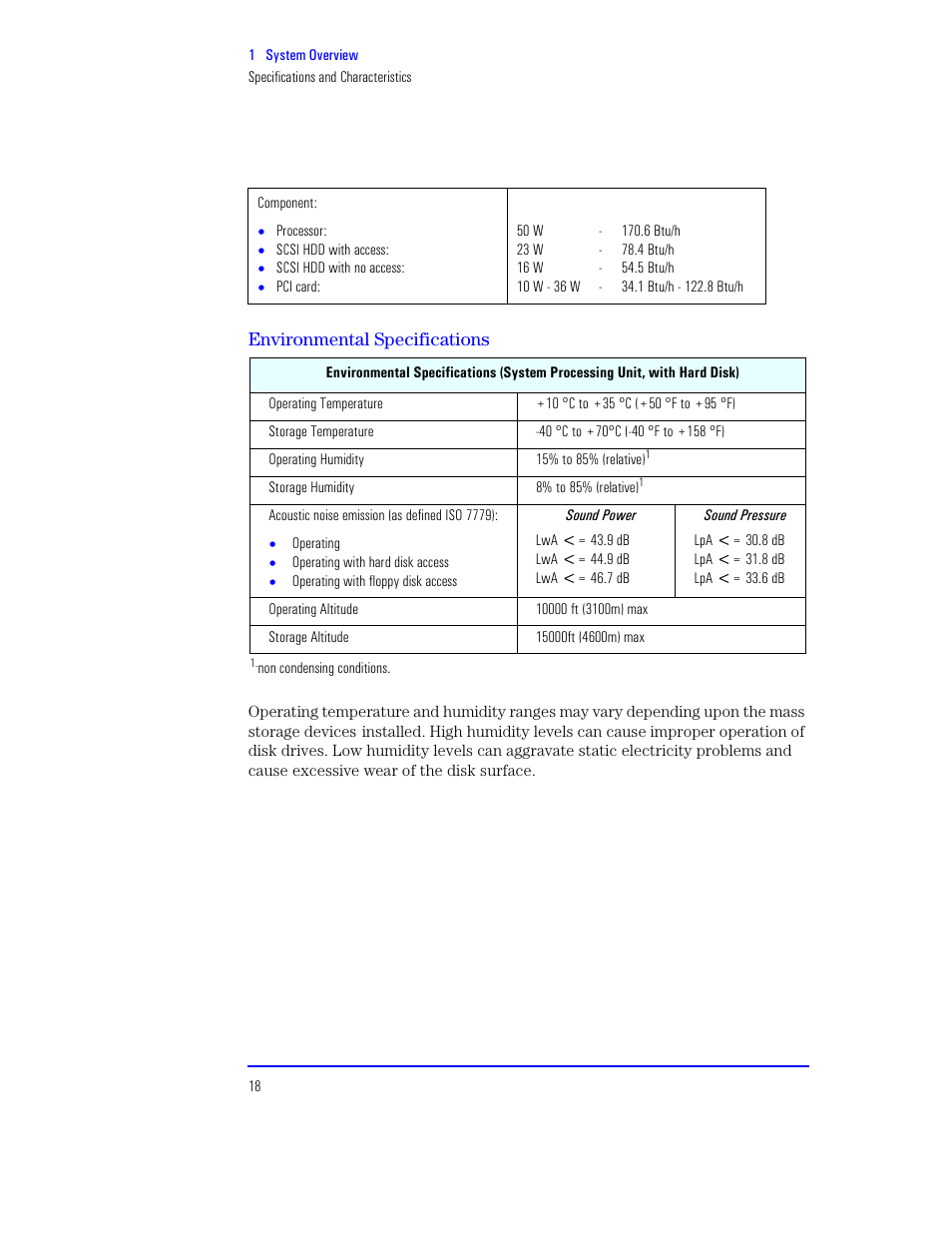 Environmental specifications | HP XU800 User Manual | Page 18 / 140