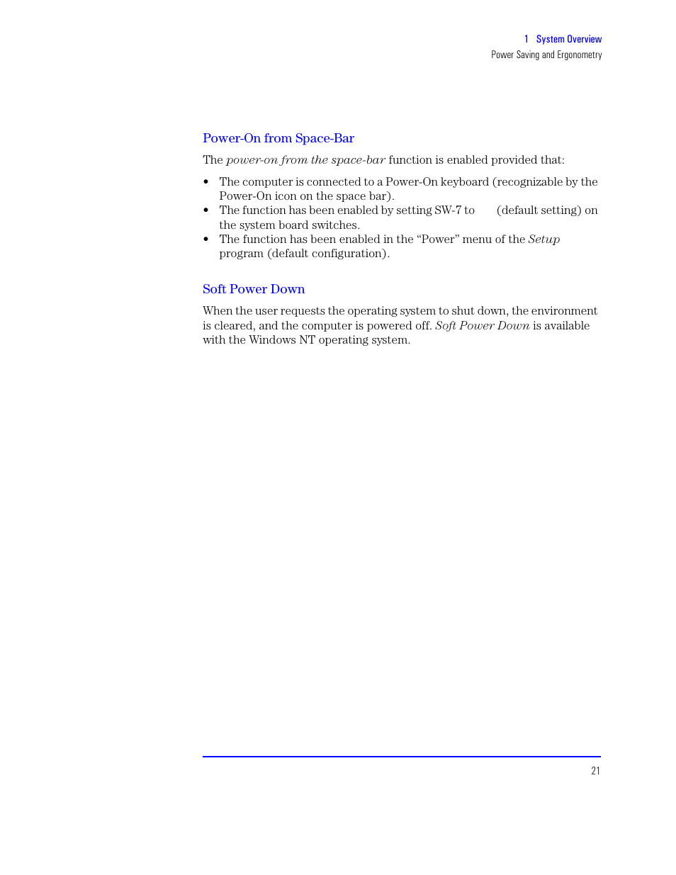 Power-on from space-bar, Soft power down | HP XU800 User Manual | Page 21 / 140