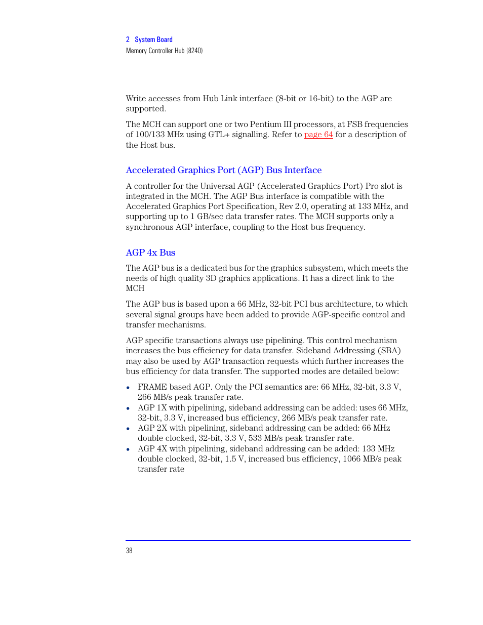Accelerated graphics port (agp) bus interface, Agp 4x bus | HP XU800 User Manual | Page 38 / 140