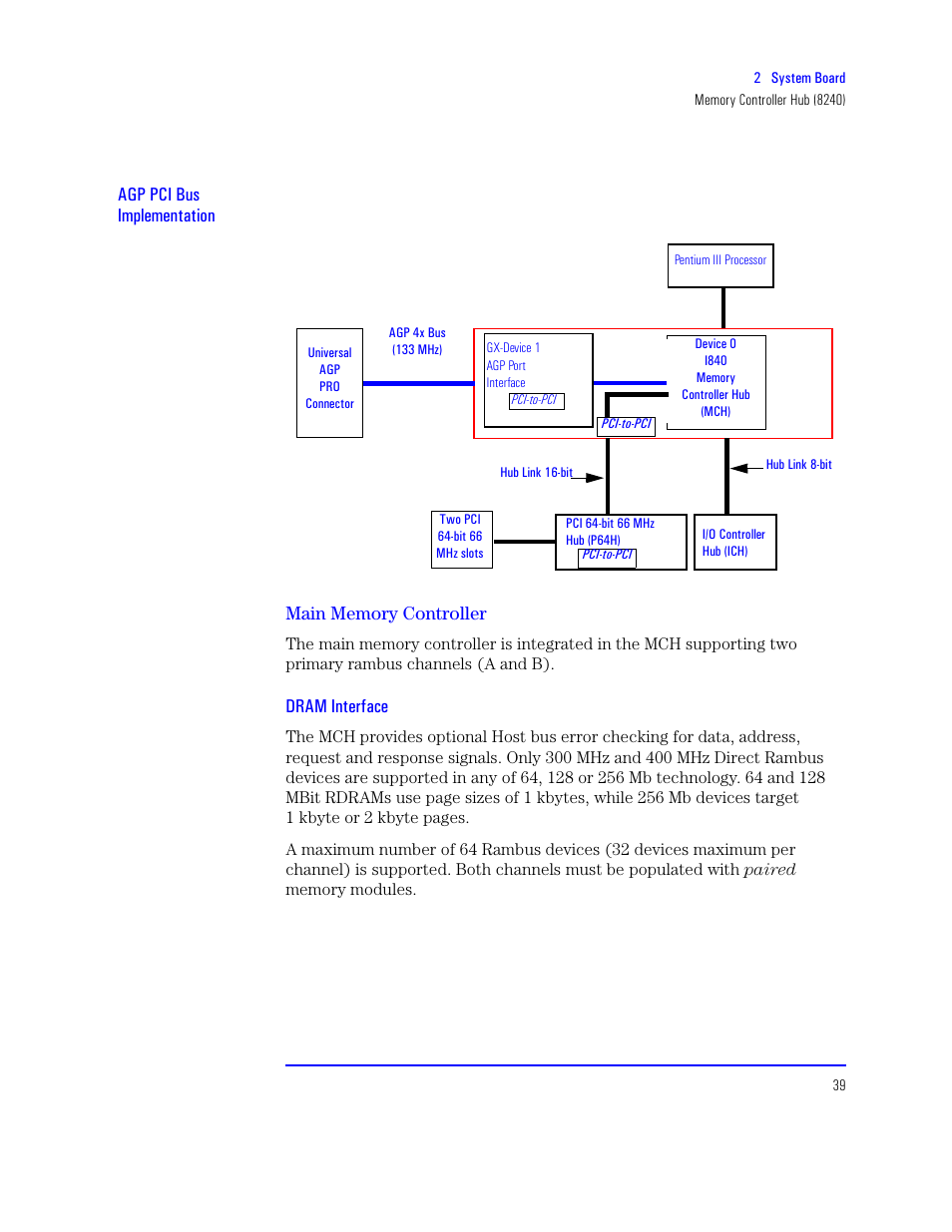 Main memory controller, Dram interface | HP XU800 User Manual | Page 39 / 140