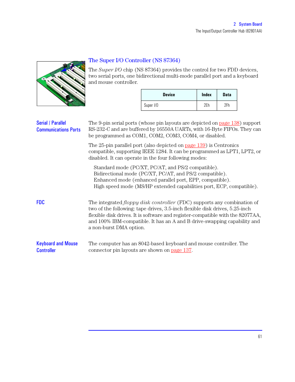 The super i/o controller (ns 87364) | HP XU800 User Manual | Page 61 / 140