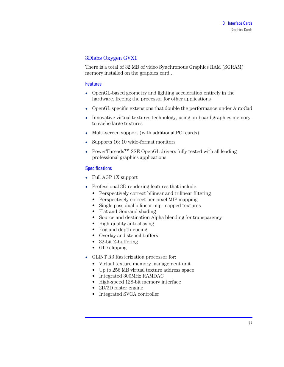 3dlabs oxygen gvx1, Features, Specifications | HP XU800 User Manual | Page 77 / 140