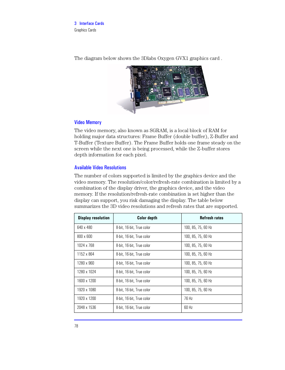 Video memory, Available video resolutions | HP XU800 User Manual | Page 78 / 140