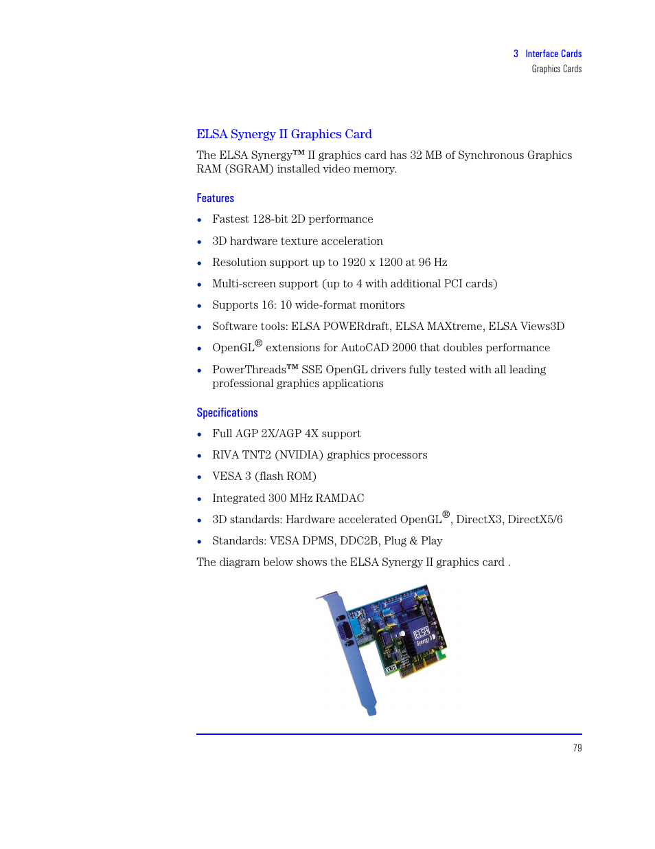 Elsa synergy ii graphics card, Features, Specifications | HP XU800 User Manual | Page 79 / 140