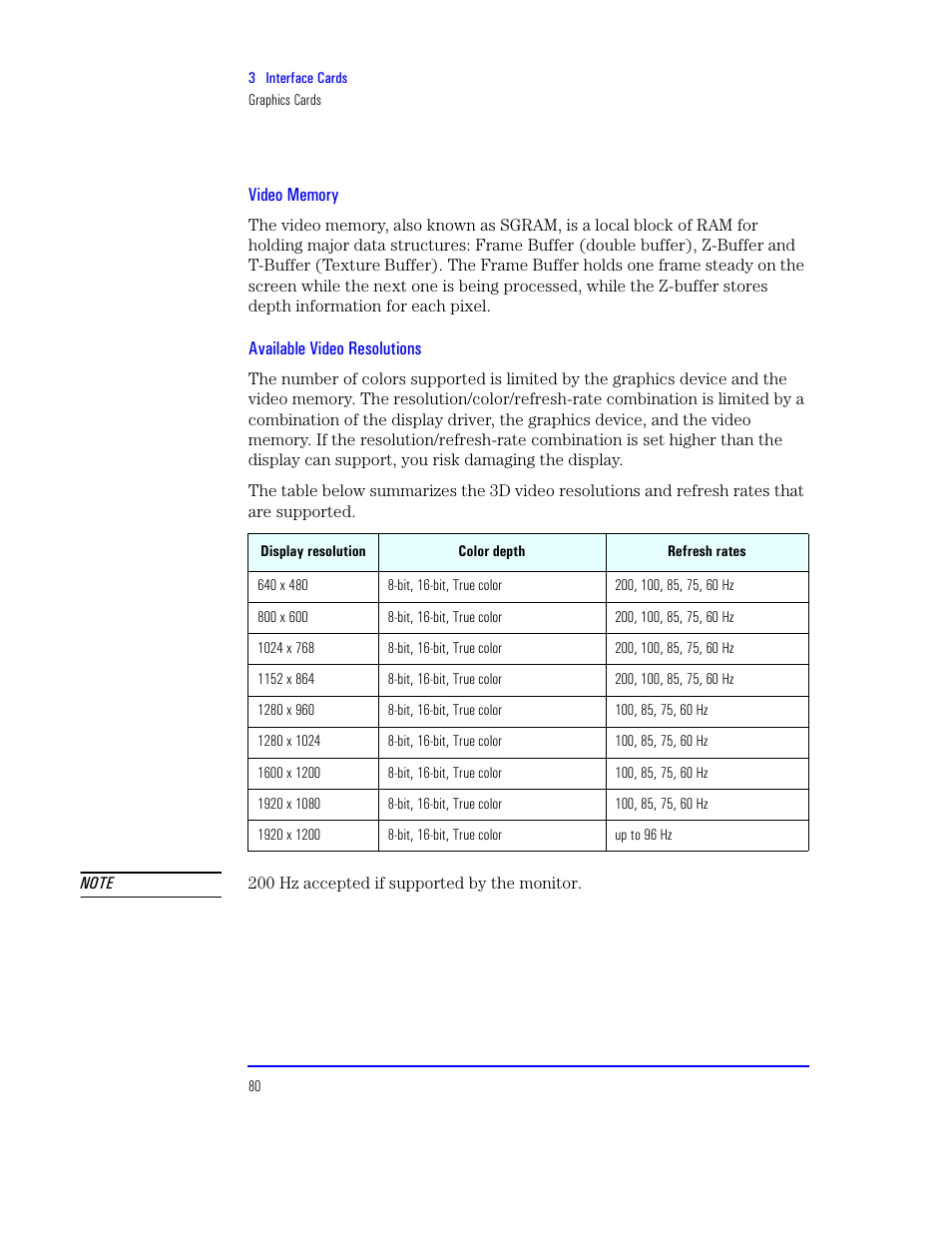 Video memory, Available video resolutions | HP XU800 User Manual | Page 80 / 140