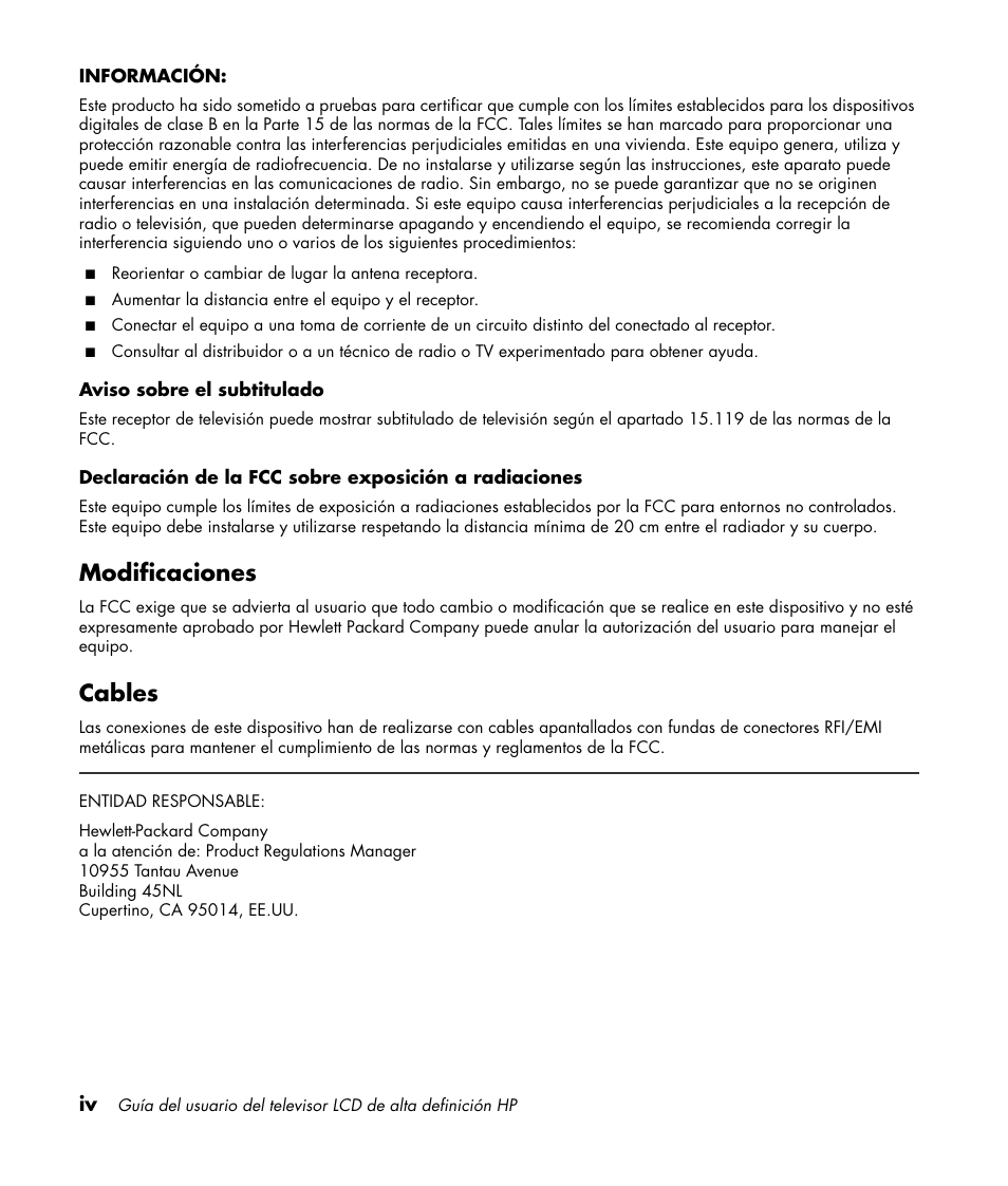 Modificaciones, Cables | HP LC3760N User Manual | Page 128 / 186