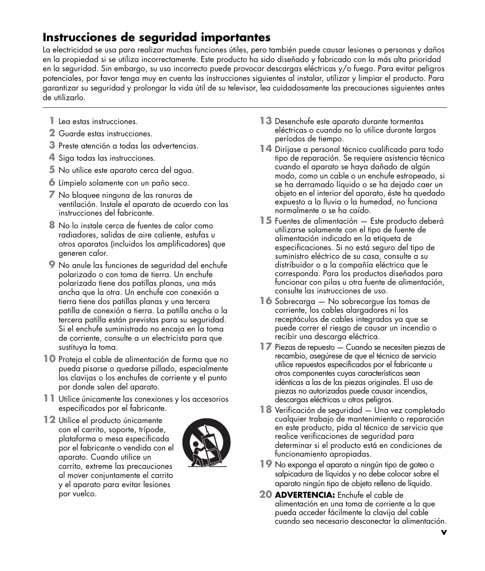 Instrucciones de seguridad importantes | HP LC3760N User Manual | Page 129 / 186