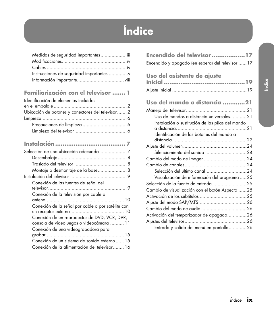 Índice | HP LC3760N User Manual | Page 133 / 186