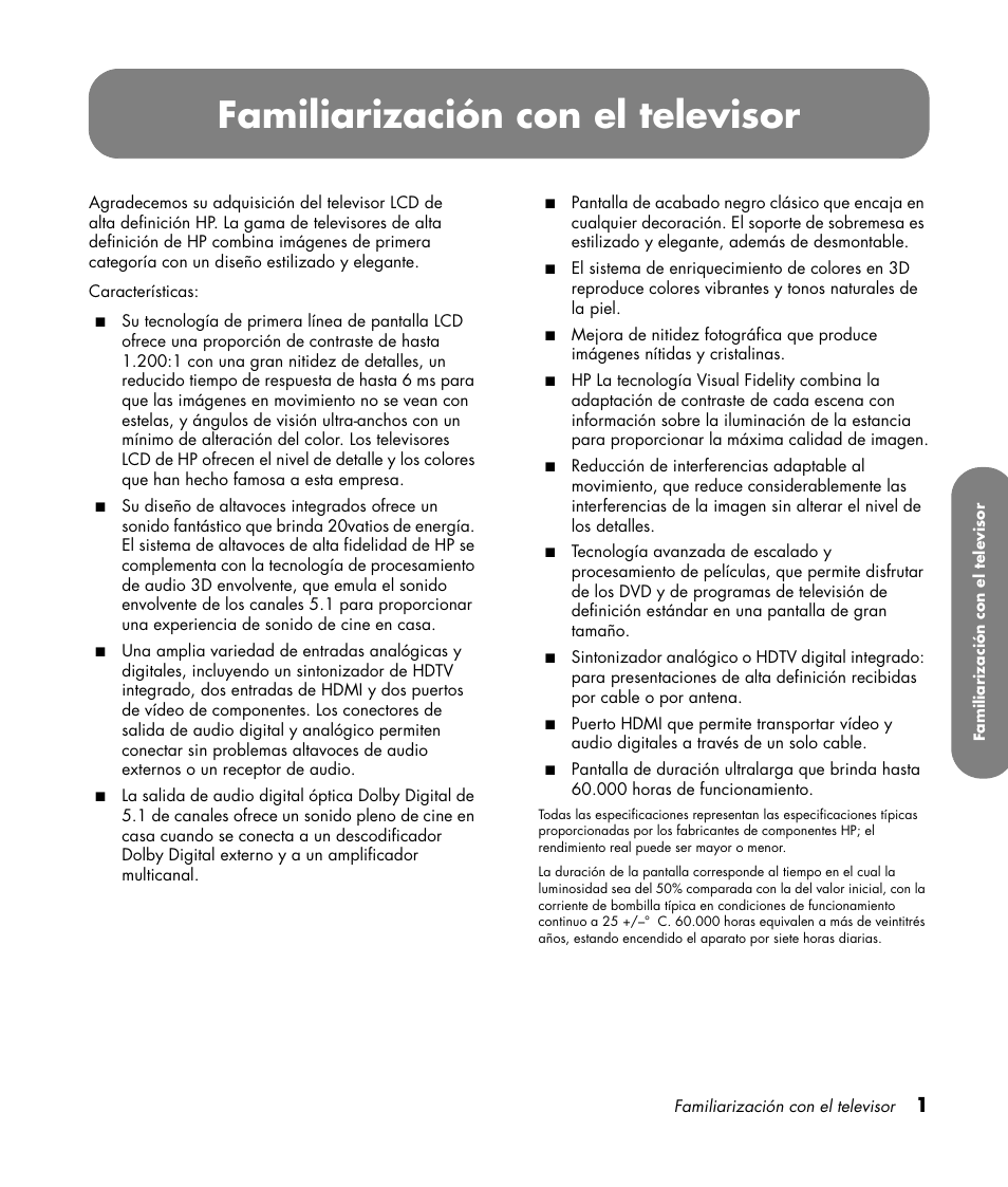 Familiarización con el televisor | HP LC3760N User Manual | Page 135 / 186