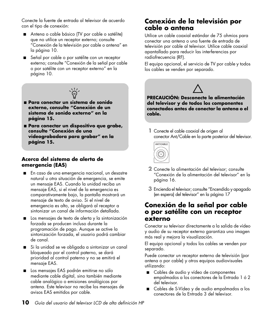 Conexión de la televisión por cable o antena | HP LC3760N User Manual | Page 144 / 186