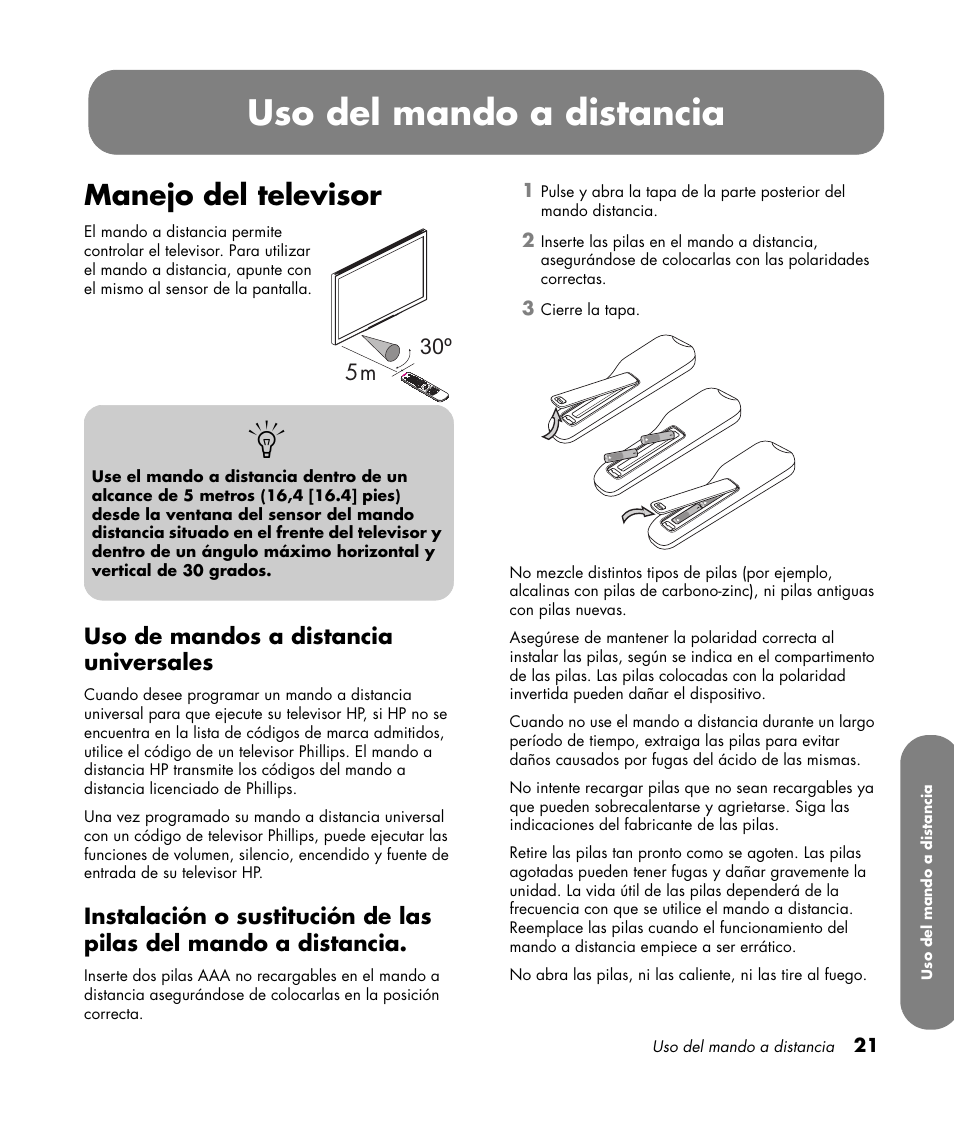 Uso del mando a distancia, Manejo del televisor, Uso de mandos a distancia universales | HP LC3760N User Manual | Page 155 / 186