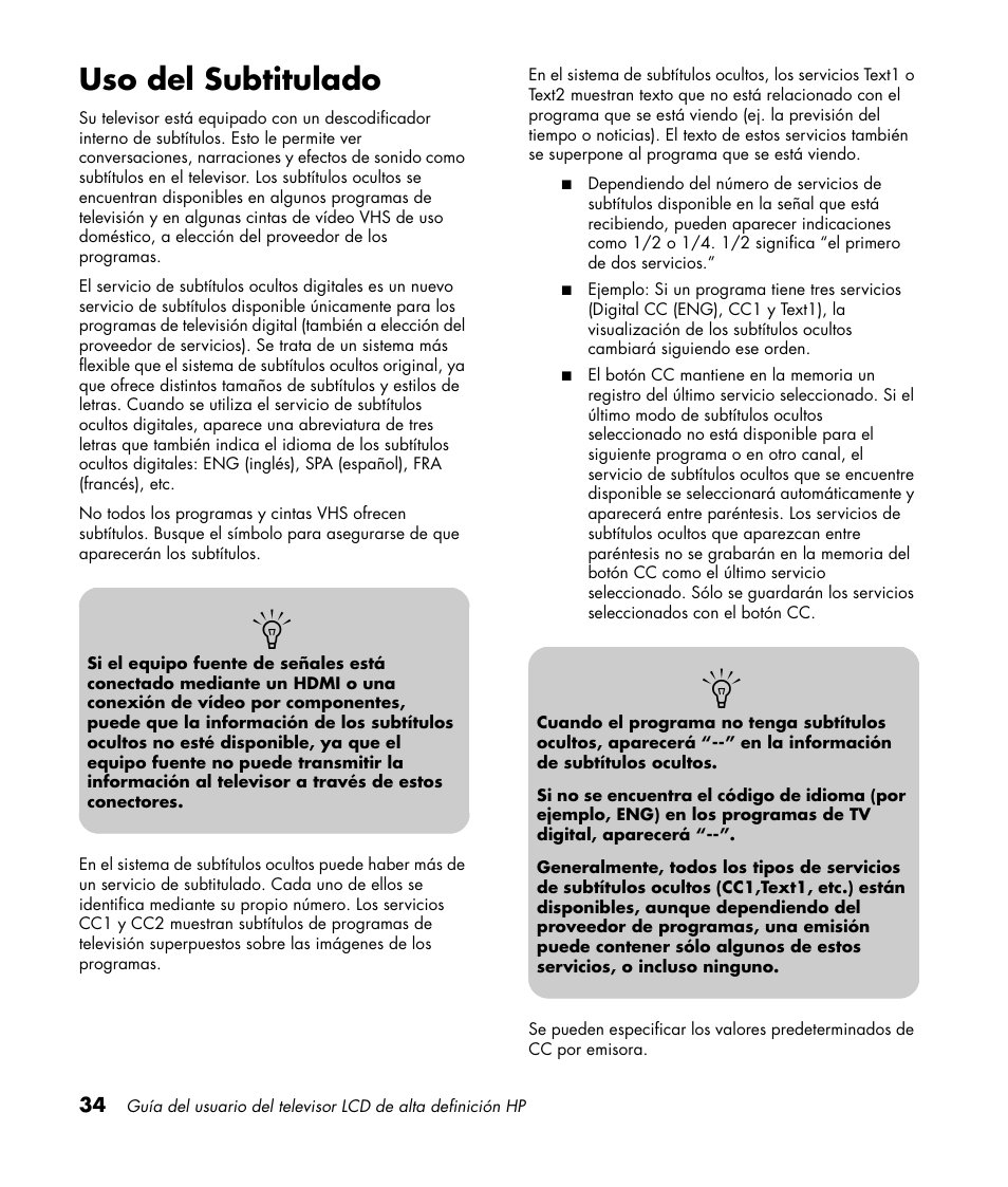 Uso del subtitulado | HP LC3760N User Manual | Page 168 / 186