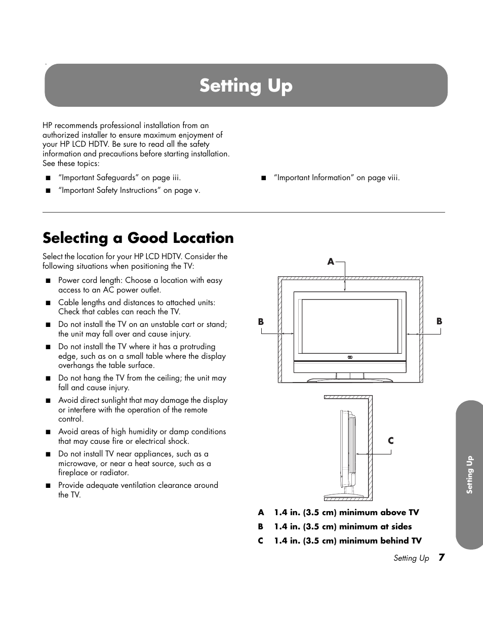 Setting up, Selecting a good location | HP LC3760N User Manual | Page 17 / 186