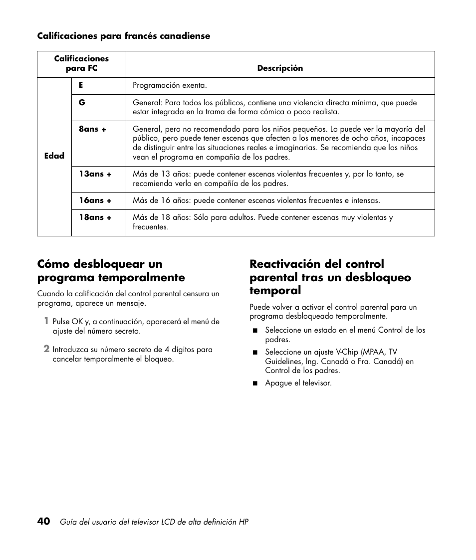 Cómo desbloquear un programa temporalmente | HP LC3760N User Manual | Page 174 / 186