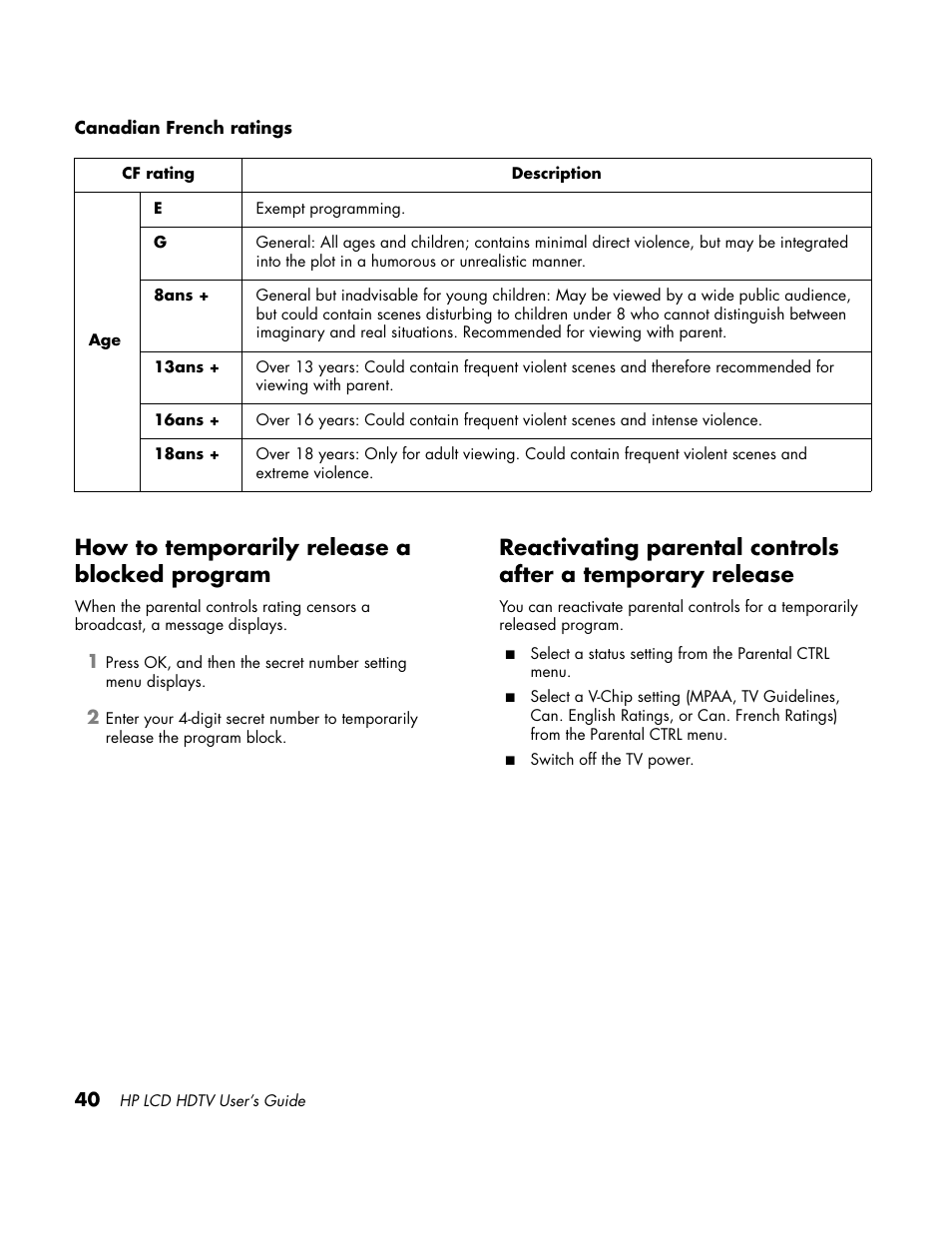 How to temporarily release a blocked program | HP LC3760N User Manual | Page 50 / 186