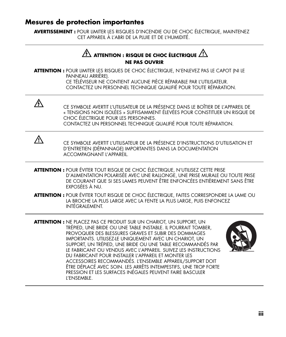 Mesures de protection importantes | HP LC3760N User Manual | Page 65 / 186