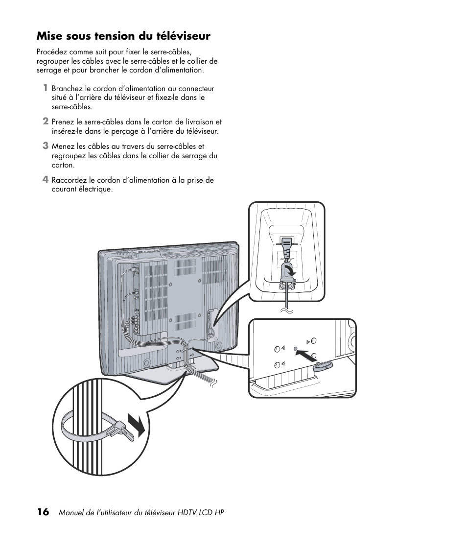 Mise sous tension du téléviseur, Mise sous tension du | HP LC3760N User Manual | Page 88 / 186