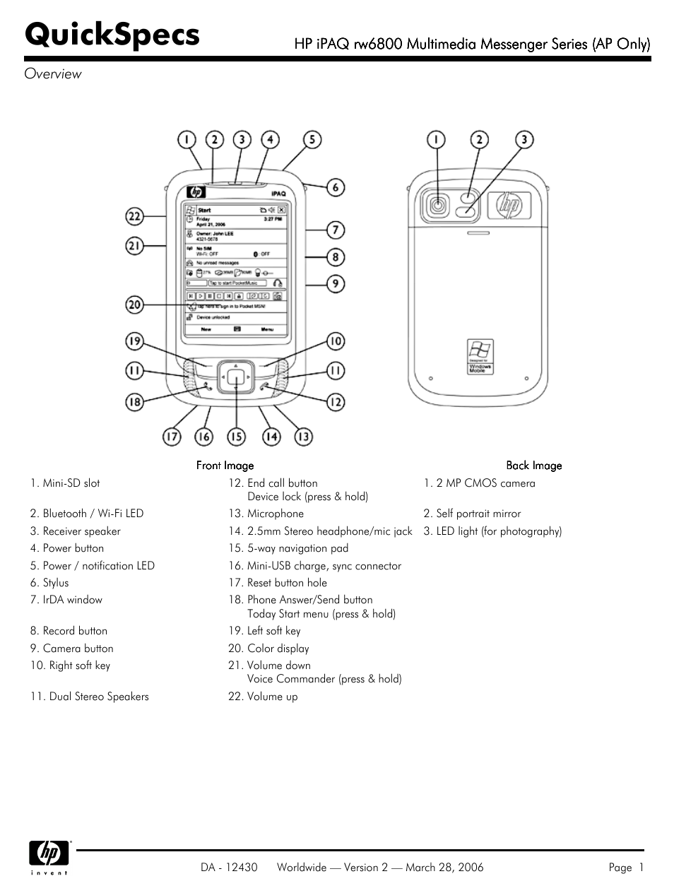 HP iPAQ rw6800 User Manual | 11 pages