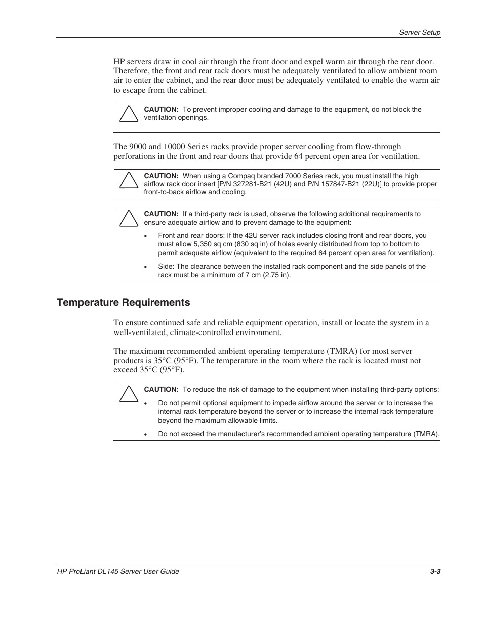 Temperature requirements, Temperature requirements -3 | HP ProLiant DL145 User Manual | Page 22 / 105