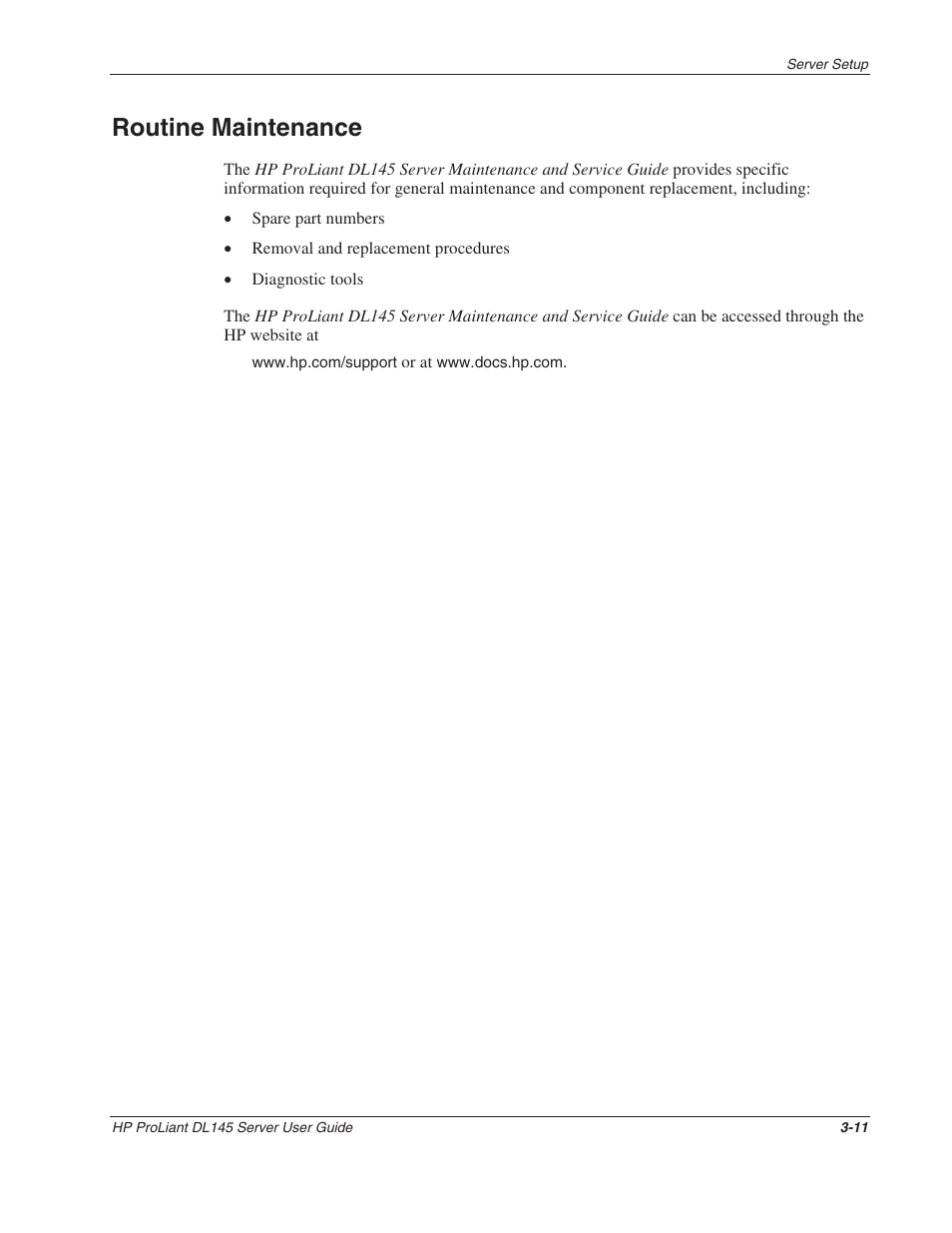 Routine maintenance, Routine maintenance -11 | HP ProLiant DL145 User Manual | Page 30 / 105