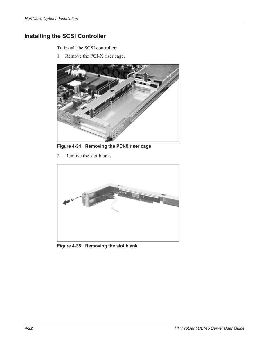 Installing the scsi controller, Installing the scsi controller -22 | HP ProLiant DL145 User Manual | Page 52 / 105