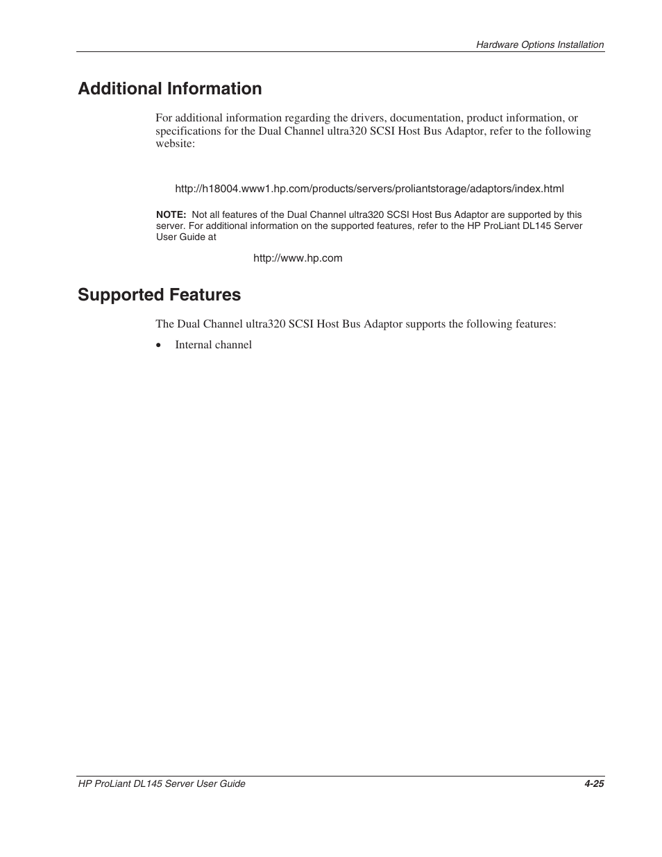 Additional information, Supported features, Additional information -25 | Supported features -25 | HP ProLiant DL145 User Manual | Page 55 / 105