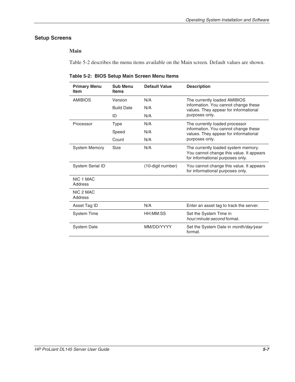 Setup screens | HP ProLiant DL145 User Manual | Page 62 / 105