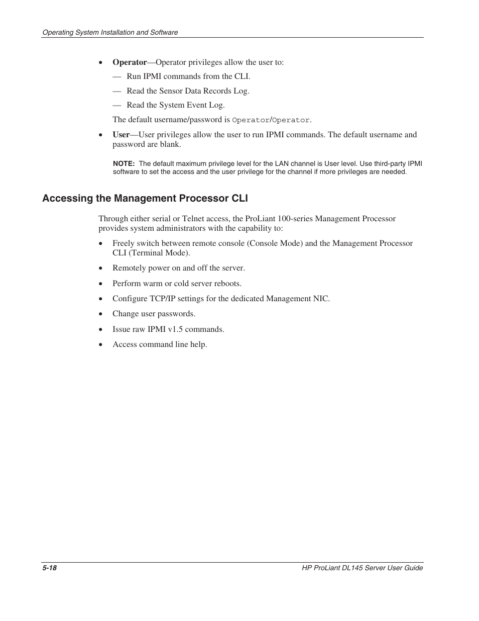 Accessing the management processor cli, Accessing the management processor cli -18 | HP ProLiant DL145 User Manual | Page 73 / 105