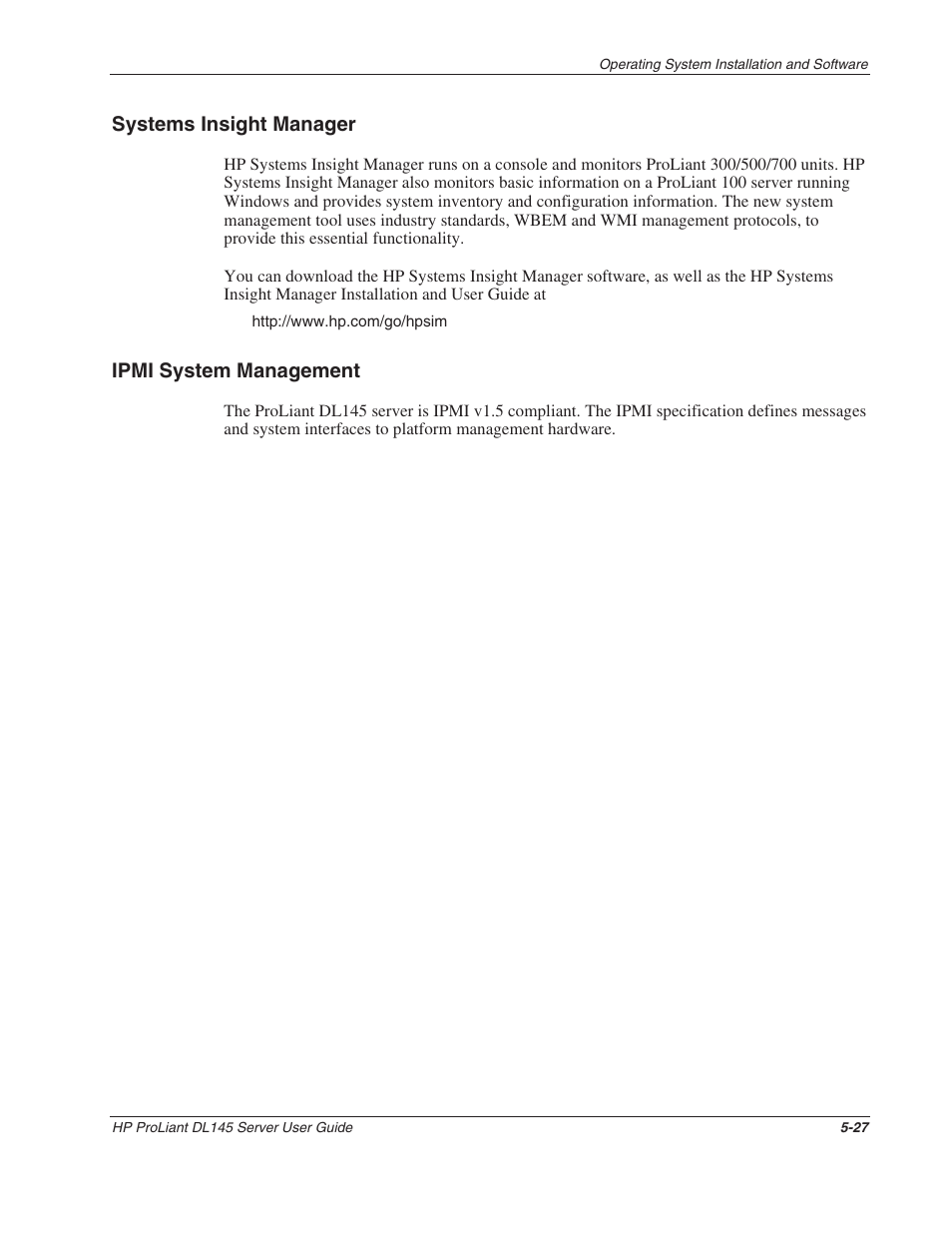 Systems insight manager, Ipmi system management, Systems insight manager -27 | Ipmi system management -27 | HP ProLiant DL145 User Manual | Page 82 / 105