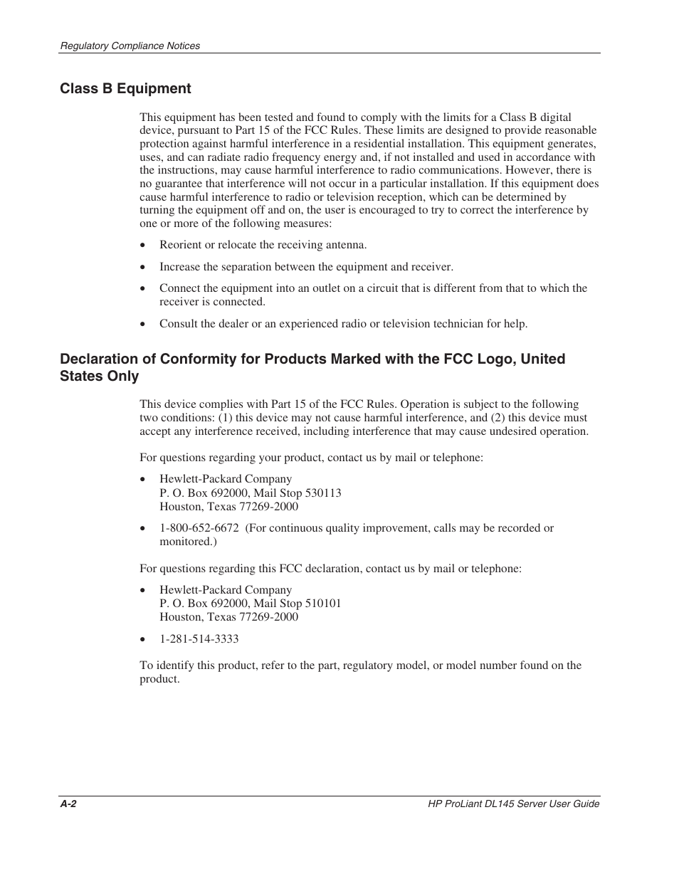 Class b equipment | HP ProLiant DL145 User Manual | Page 84 / 105