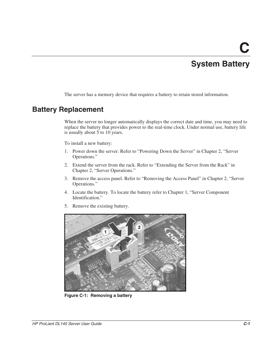 Appendix c: system battery, Battery replacement, Appendix c | System battery | HP ProLiant DL145 User Manual | Page 90 / 105