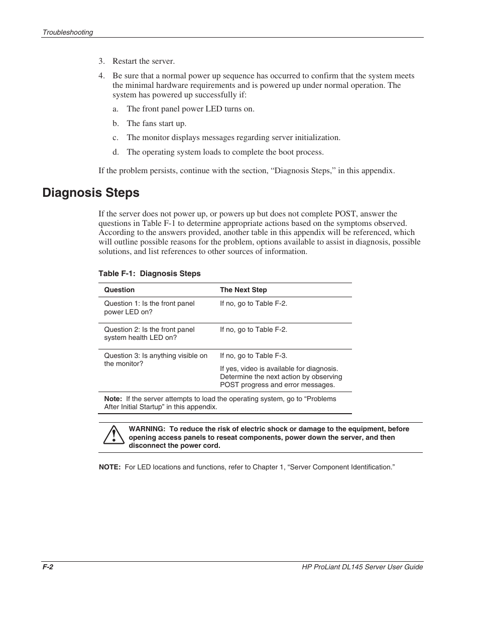 Diagnosis steps | HP ProLiant DL145 User Manual | Page 96 / 105